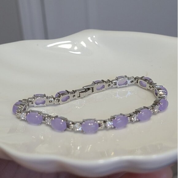 Vintage Amethyst Purple Cabochon CZ Crystal Sterling Silver Tennis Bracelet - Picture 9 of 14